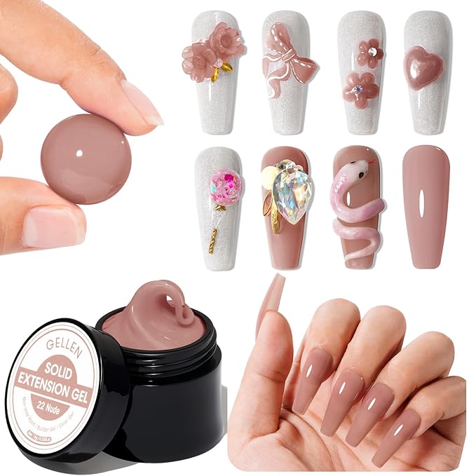 Gellen Nude Brown Solid Builder Gel for Nails, Non Sticky Buildergel for Extension Nails, 8 in 1 Multifunctional 3D Sculpting Gel for Nail Art