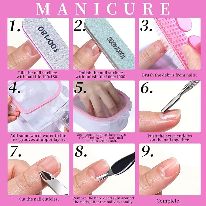 FANDAMEI Gel Nail Polish Remover Kit, Soaking Bowl for Acrylic Nails, Dip Powder Remover Tools, Manicure Bowls, Cuticle Kit