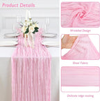 3 Pack Candy Pink Cheesecloth Table Runner 120 Inch Boho Wedding Decor | - Image 3
