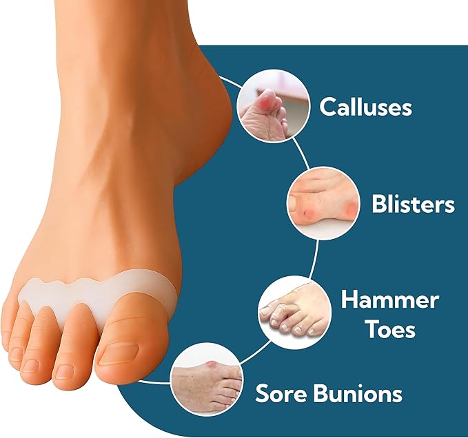 Toe Separators for Pain Relief - Silicone Toe Spacer for All Interspaces - 4 Pack - Relieves Pain from Bunion, hammertoes, Corns, and a Variety of Forefoot Deformities