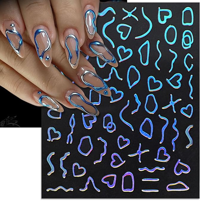 Irregular Frames Nail Art Stickers - Colorful Minimalism Geometric Hollow Design Nail Decals for DIY Manicure Nail Decorations(6 Sheets)