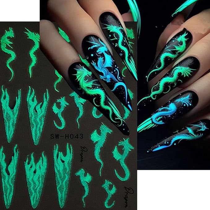 6 Sheets Halloween Nail Art Stickers 3D Self -Adhesive Luminous Skeleton Head and Hand Nail Decals Holographic Spider Web Snake Nail Stickers Halloween Nail Decoration for Women Manicure Supplies