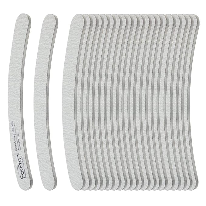 ForPro Professional Collection Zebra Curved Foam Board, 100/180 Grit, Double-Sided Manicure and Pedicure Nail Files, 7” L x .75” W, 50-Count