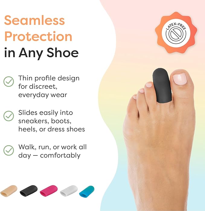ZenToes 6 Pack Gel Toe Cap and Protector - Cushions and Protects to Provide Relief from Missing or Ingrown Toenails, Corns, Blisters, Hammer Toes (Small, Black)