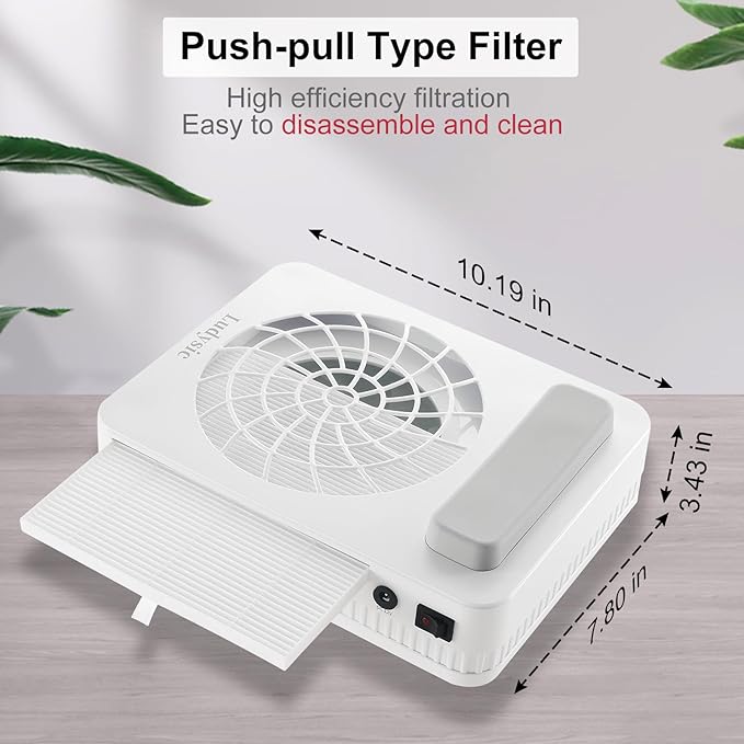 Nail Dust Collector with Reusable Filter,Professional Nail Vacuum Cleaner for Acrylic Nails,Electric Nail Dust Suction Fan for Nail Artist,Large Space for Home Salon Nail Polishing Use(Gray White)
