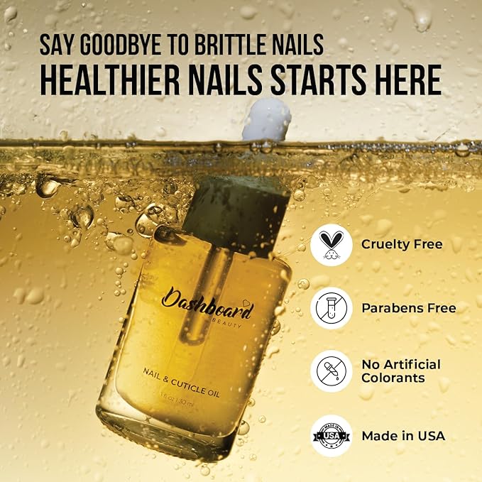 Dashboard Beauty Cuticle Nail Oil - Advanced Nail Moisturizer & Premium Nail Strengthener with Jojoba, Vitamin E - Repairs Damaged Nails, Nourishes, Enhances Growth - Salon-Grade, Deep Hydration, 1 oz