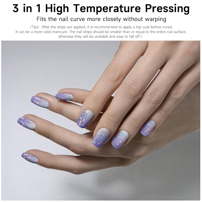 Semi Cured Gel Nail Strips, 28pcs Gradient Love Gel Nail Strips Work with Any UV Light, Gel Nail Stickers Full Nail Wraps for Women Girls Kids DIY Gift, Include Prep Pads, Nail File&Wood Stick