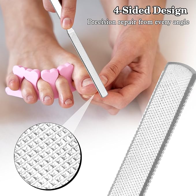 2 PCS Nail Files for Thick Nails, Stainless Steel 7” Long Filer for Men Women, Metal Fingernail Filing Durable Nail Care Tool (Silver)