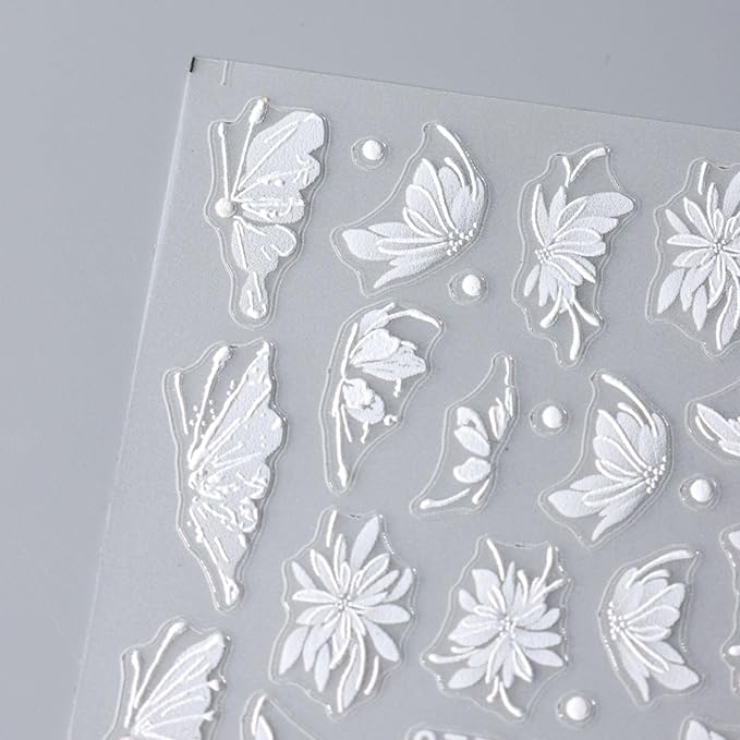 2Pcs Flower Nail Stickers for Nails Art White Magnolia Flowers Nail Art Stickers Decals Summer Butterfly Self-Adhesive Design Nail Supplies for Women Manicure Accessories