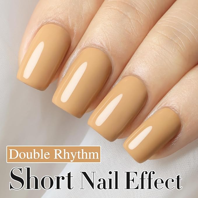 Double Rhythm Gel Polish 15ML Jelly Sheer Pastel Light Milky Color Pearl White Bottle 1 PC 0.5 OZ Full Size Nail Art Salon at Home (Deep Beige-D1442)