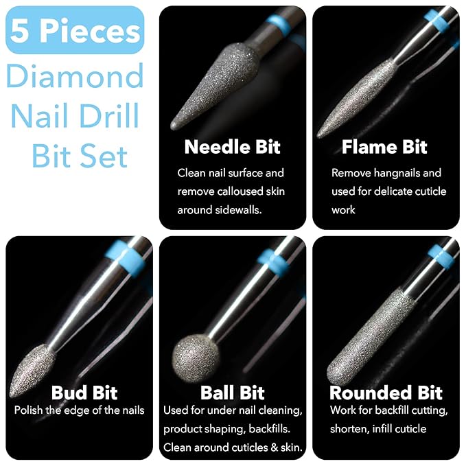 11 Pcs Ceramic Nail Drill Bits, 3/32 Inch Tungsten Alloy Professional Nail Drill Bits, Safety Diamond Bits, for Removing Gel Acrylic Cuticle Nail Drill for Manicure Pedicure