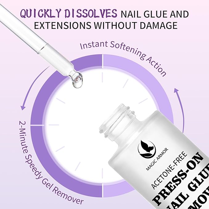 60 ML Nail Glue Remover for Press on Nails with Crystal Stick, Acetone-Free Odorless Nail Gel Glue Remover, Soft Painless Removal for Nail Tips