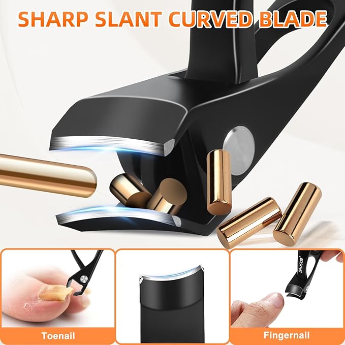 Angled Head Toe Nail Clippers for Thick Nails for Seniors, Slanted Large Toenail Clippers for Men with Wide Jaw, Heavy Duty Sharp Edgy Fingernail Clipper with Long Handle