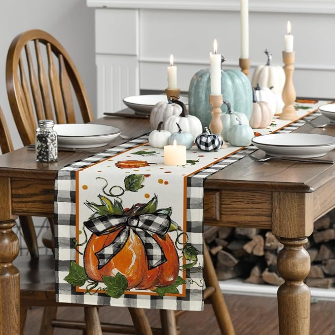 Artoid Mode 210 GSM Fall Table Runner 13x36 Inch Home Party Decor | Pumpkin Bow - Image 3