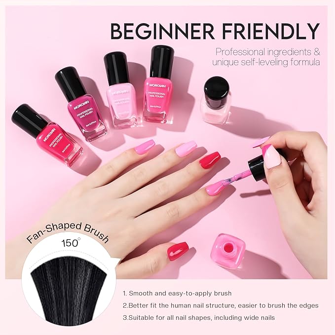 Morovan Fingernail Nail Polish Set: Hot Pink Nail Polish Kit Air Quick Dry Regular Finger nail Polish Pack for Women Gift Holiday