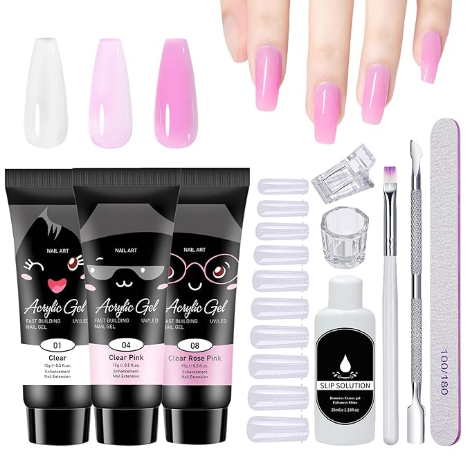 Poly Nail Gel Kit,10PCS Clear Poly Gel Nail Kit for Beginners with Everything,Nail Extension Kit with Slip Solution for Nail Art DIY - Set D（Clear）