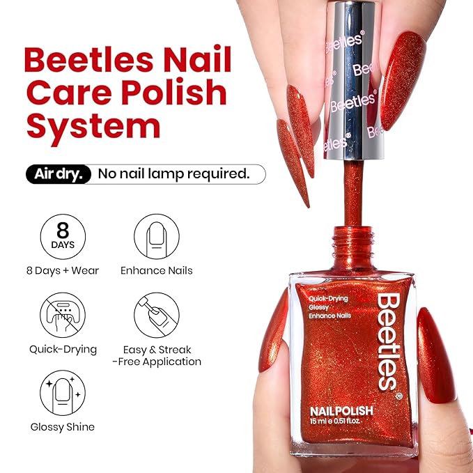 Beetles Red Nail Polish 15ml, Gifts Glitter Bright Orange Gorgeous Quick-Dry Glossy Nail Polish Crimson Heartbeat for Fingernail Toenail Manicure Nail Christmas Salon-Quality Results