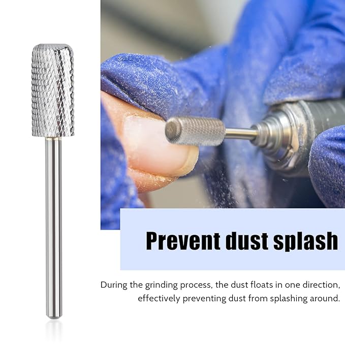 QUNZHAO Nail Drill Bits Dust proof bit Tungsten Steel Fast remove Acrylic or Hard Gel 3/32" Shank - Manicure, Nail Art, Drill Machine (Extra Fine - XF, Silver)