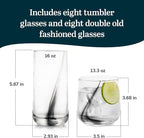Libbey Ascent Black Ribbon Tumbler and Rocks Drinking Glasses Set of 16 - Image 3
