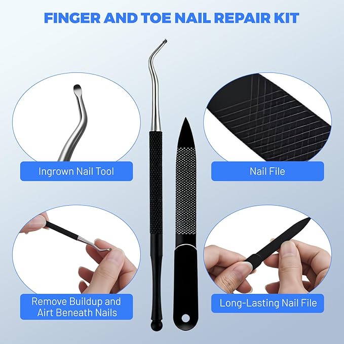 Heavy Duty Toenail Clippers for Seniors with Thick Toenails, Nail Clippers for Men & Women, Slanted Curved Blade with Angled Head, Wide Jaw Toenail Cutter with Catcher & Long Handle 5 Piece Set