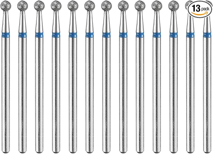 HARFINGTON 13pcs 120-140 Grits Diamond Grinding Bit 3mm Ball Head 2.35mm Shank 3mm Length Stone Sanding Drill Bits Rotary Tool for Ceramic Glass Nails Grinding Polishing