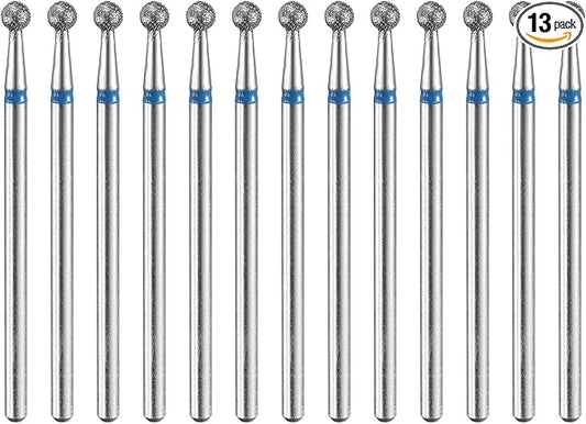 HARFINGTON 13pcs 120-140 Grits Diamond Grinding Bit 3mm Ball Head 2.35mm Shank 3mm Length Stone Sanding Drill Bits Rotary Tool for Ceramic Glass Nails Grinding Polishing