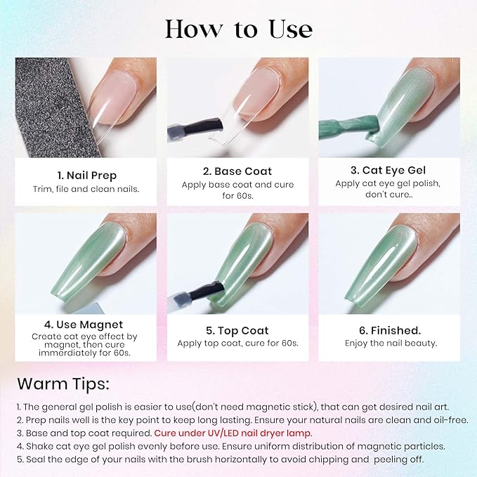 MIZHSE Moonlight Cat Eye Gel Nail Polish, Magnetic Gel Polish Set with Sheer Pink Nail Gel and 1 Magnet Stick, Glossy Effect Nail Gel Green Blue Pink Soak Off UV/LED Nail Art Salon Manicure Home Gift