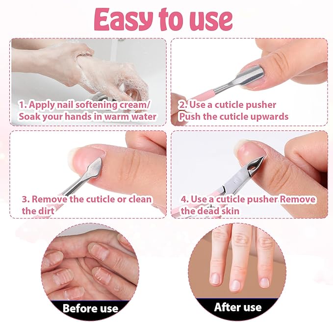 3 PCS Cuticle Trimmer with Cuticle Pusher, Stainless Steel Nail Scraper Cuticulas Cutter Nipper Remover Nail Trimmer