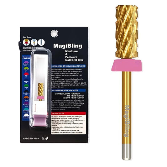 3/32'' Super Cut Nail Drill Bits for Fast Hard Gel Removal, MagiBling Tungsten Carbide Bits for Professional Users, Upward Deep Cut, Right Hand Use, Manicure Cuticle Gel Polishing, Triple Coarse.