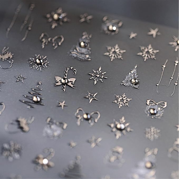 JMEOWIO 3D Embossed Christmas Holiday Snowflake Nail Art Stickers Decals Self-Adhesive 5D Nail Supplies Nail Art Design Decoration Accessories 1 Sheets