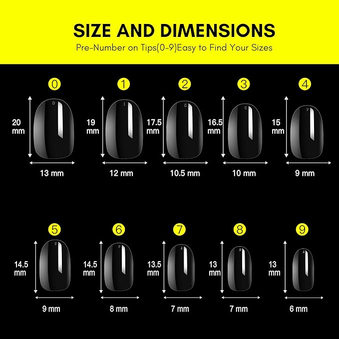 Makartt Short Oval Nail Tips: 500pcs Full Cover Clear Press on Acrylic Nails Extension 10 Sizes Natural Soak Off Soft Gel Manicure Fake Tip Salon DIY Home