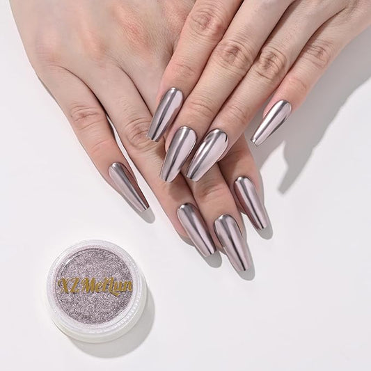 Champagne Purple Magic Mirror Chrome Nail Powder, Big-Capacity 1.5g Metallic Dust Holographic Effect Powder Pigment Glitter Manicure Kit, Nail Art, Can Mixed with Builder Gel Nail Polish Use