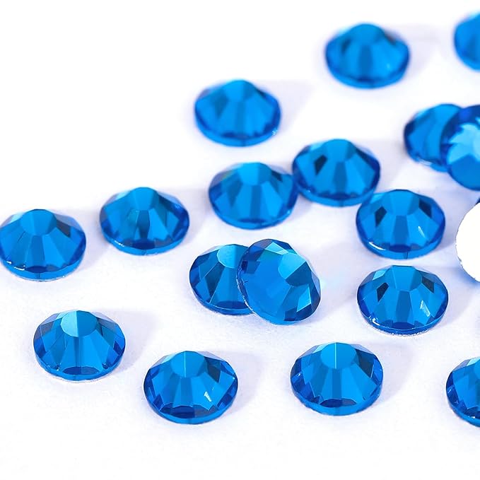 Novani Rhinestones 3000Pcs Flatback Crystal Round Loose Gemstones Glass Rhinestones for Crafts Makeup Nail Art Clothes Shoes DIY Decorations(SS6, 1.9-2.0mm,Capri Blue)