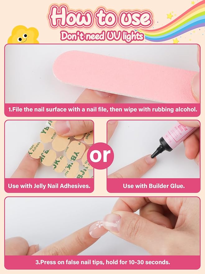 EBANKU 26 Pcs Press on Nails for Girls, Flower Fake Nails for Kids 5-12 Years False Nails Kit with Nail Glue, Short Full Cover Nails Tip for Child