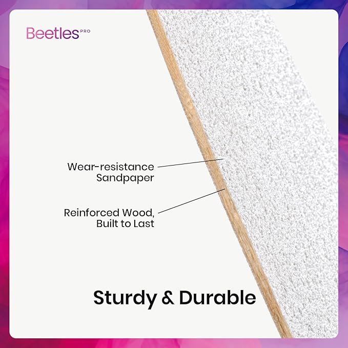 Beetles Pro 10-Pcs Nail File – Professional 180/240 Grit Washable Natural Nail File Double Sided Wood Board Nails Files for Acrylic, Gel & Natural Nails – Salon Quality Manicure Tool