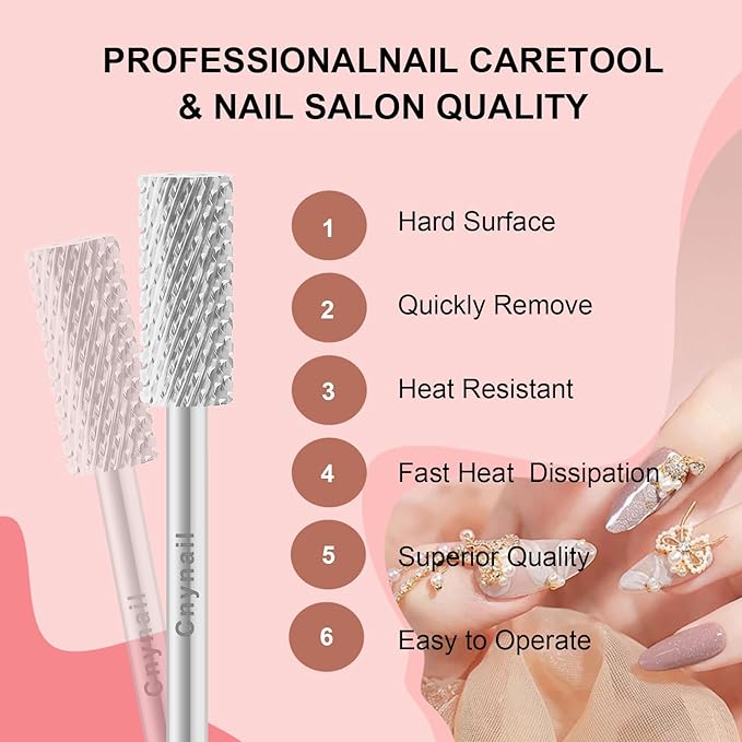 3/32" 5.35MM Small Barrel Flat Top Bit Tungsten Carbide Nail Drill Bit Safety Bit for Gel & Acrylic Removal, 2-Way Rotating Efile Tip, Salon Electric File Accessory (C Grit, Silver)