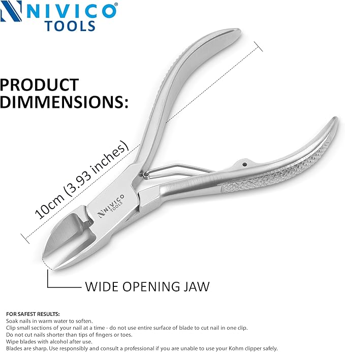 NIVICO Nail Cutter 4" - 10cm, Single Leaf Wire Spring - Professional Nail Clipper Printed Handle Satin Finish, Stainless Steel Nail Trimmer Single leaf Wire Spring for Manicure
