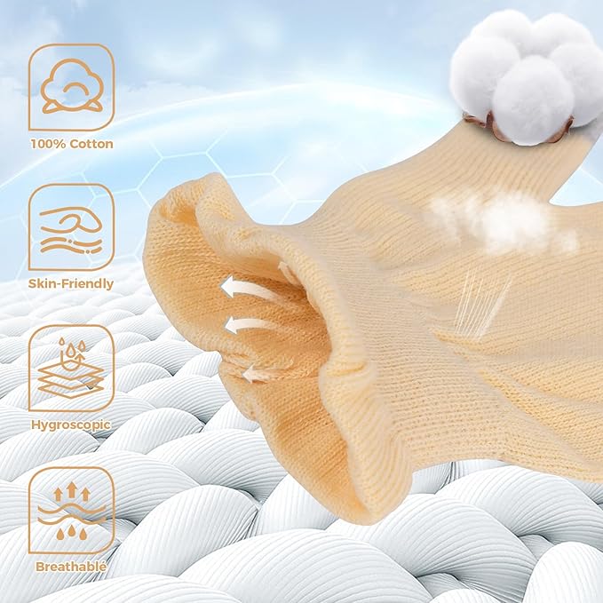 Cotton Moisturizing Gloves Overnight Hand Beauty Gloves Touchscreen Sleeping Gloves (XS-Beige, Count, 6)
