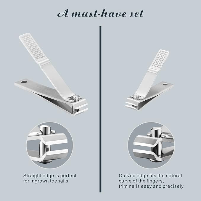 Nail Clippers Set for Thick Nails - Fingernail Clippers with File, Ultra Sharp Cutter for Ingrown Toenail Clippers (Silver)