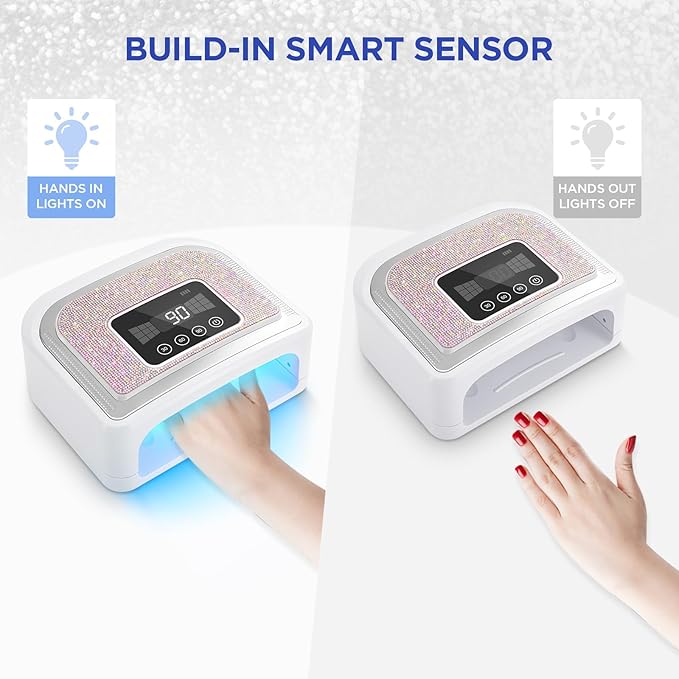 Aedavey Cordless Nail Lamp, Rechargeable UV Nail Lamp for Gel Nails, LED Nail Lamp with 4 Timer Modes, Gel Nail Light Decorate with Sparkling Nail Rhinestones Diamond (Sparkly Diamond and White)