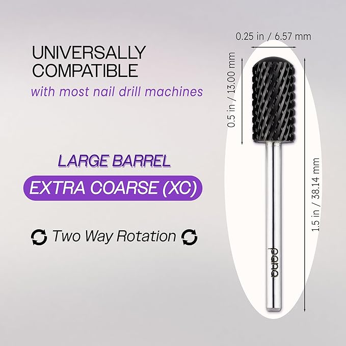 PANA 3/32" Smooth Round Top Safety Carbide Nail Drill Bit for Gel Polish & Acrylic Removal Nail Salon Manicure Pedicure Electric File Tools (Large Barrel - DLC Black, Extra Coarse)