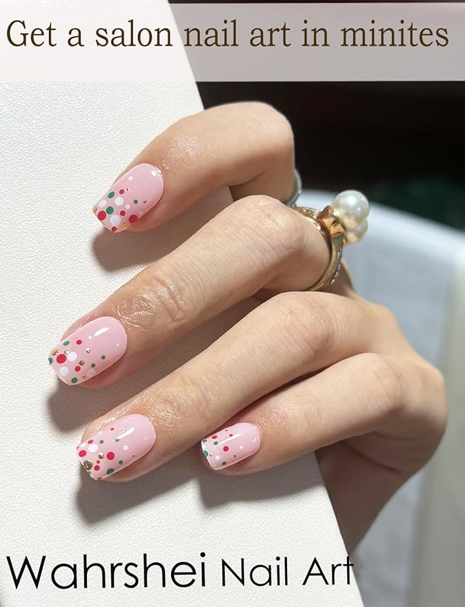 Semi Cured Gel Nail Strips, 20pcs Gel Nail Stickers UV, Gel Nail Wraps for Home Nails DIY,French Dots