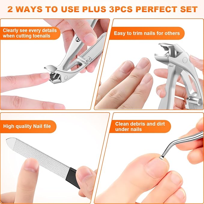 Toenail Clippers for Seniors, 2025 Upgrade Angled Head Nail Clippers for Men with Catcher, CLPPNA Ergonomic Toenails Clipper for Thick Toenails Long Handle, Sharp Wide Jaw Fingernail Clippers Adult