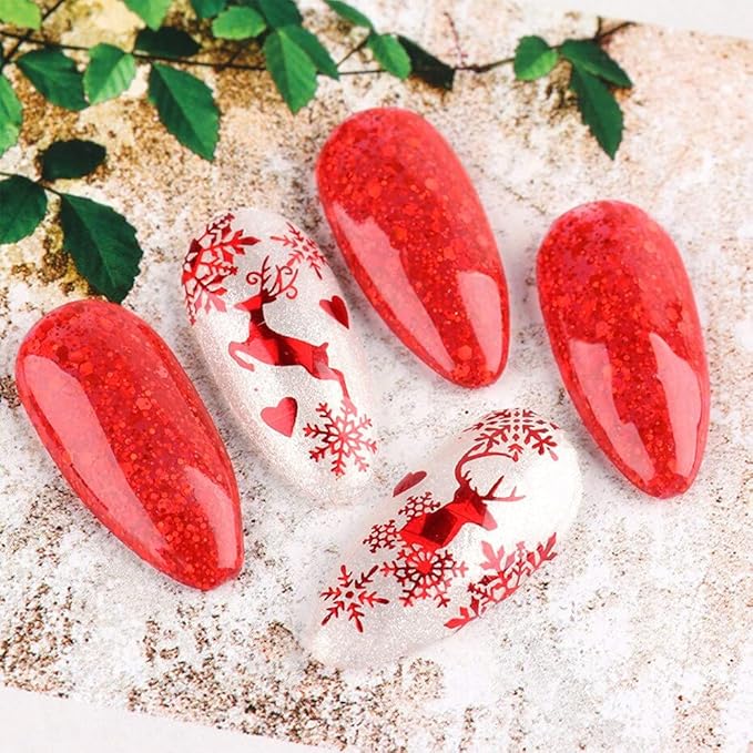 9 Sheets Christmas Nail Art Stickers Decals Self-Adhesive Pegatinas Uñas Navidad Holiday Red Xmas Snowflake Winter Nail Supplies Nail Art Design Decoration Accessories