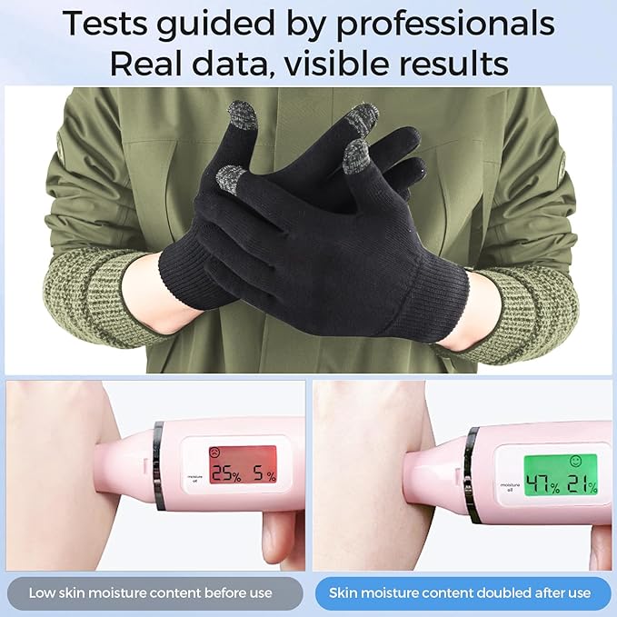 Donfri 6 Pairs Cotton Moisturizing Gloves Men Touchscreen Fingers for Eczema Dry Hands Hand Care Overnight Moisturizing (Medium-Black)
