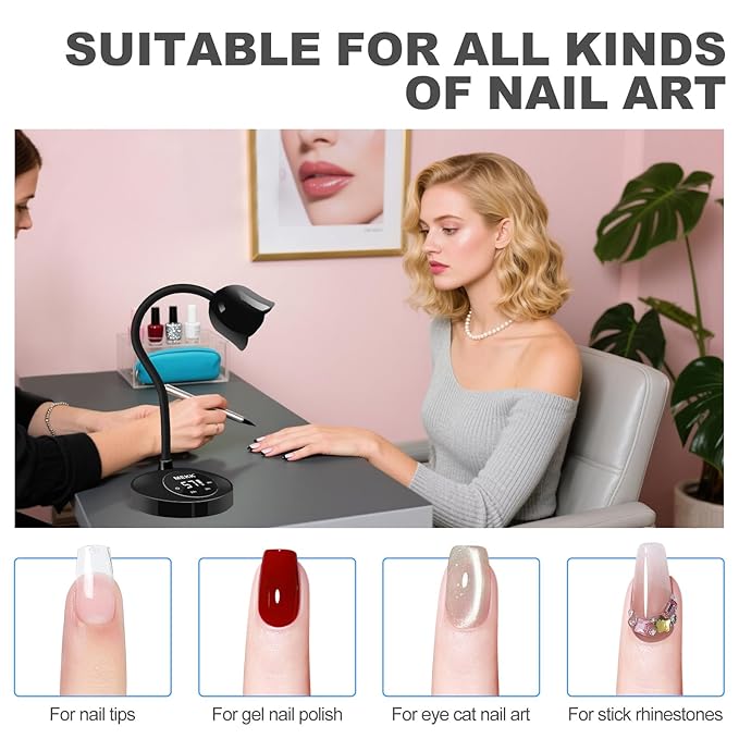 MEKK Gooseneck UV Nail Lamp Cordless Mini UV Light for Gel Nails with Auto Sensor,Professional Flash Cure Lamp 30W Single Nails Light with Three Timers (10s/30s/60s) Salon & Home DIY Use-Black