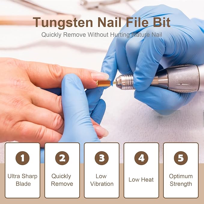 3/32" Large Barrel Crystal Top Tungsten Carbide Nail Drill Bit Safety Bit for Gel & Acrylic Removal, 2-Way Rotating Efile Tip, Salon Electric File Accessory (M Grit, Ti-Gold)