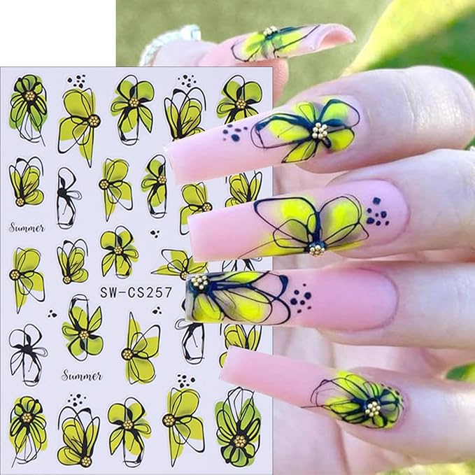 8Pcs Spring Summer Flower Nail Art Stickers 3D Self Adhesive Cherry Blossom Nails Decals Colorful Hibiscus Daisy Flower Nail Stickers Cute Peach Blossom Petals Nails Art Supplies for Women Manicure