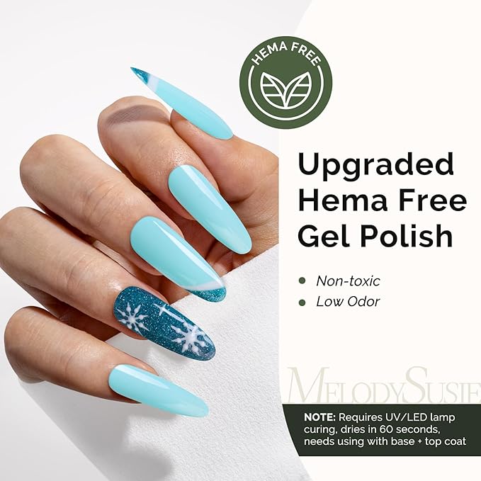 MelodySusie Hema Free Gel Nail Polish, 0.5 Fl Oz Thick Cyan Blue Gel Polish, Non-Toxic, Long Lasting, Soak Off UV Nail Polish, Manicure Nail Design Salon DIY Nail Art at Home K0726