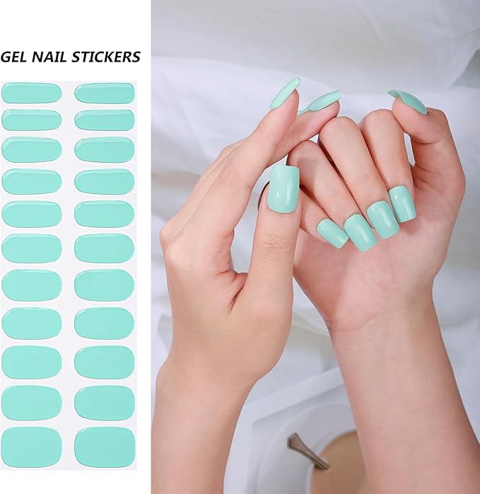 Nail Stickers, Gel Nail Strips with Manicure Tool Kit, 22 Pieces, Long Lasting, Chip Resistant, UV Free, Emerald Green